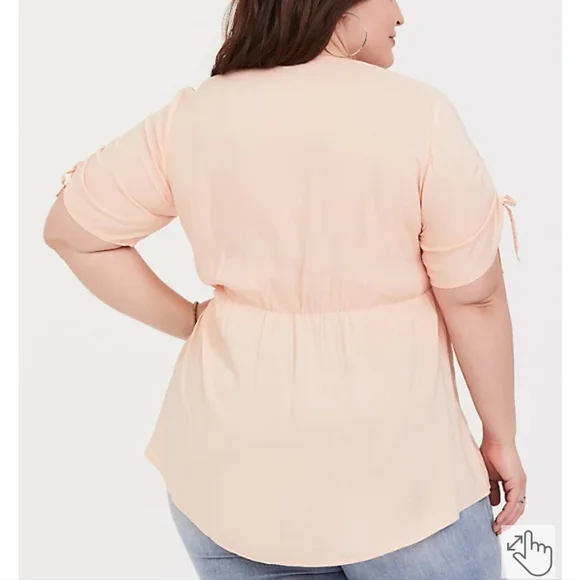 TORRID ORANGE PEACH CHALLIS TIE-SLEEVE BABYDOLL TOP - Picture 3 of 6